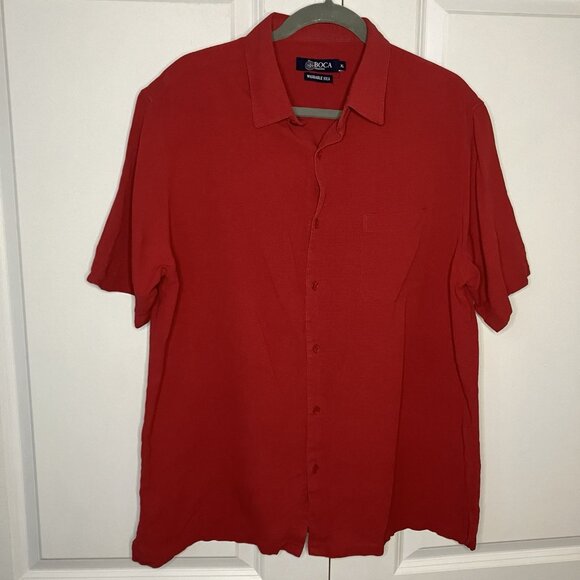 Vintage Boca Silk Hawaiian Shirt Mens XL L Short Sleeve Camp Button Up - Picture 1 of 7